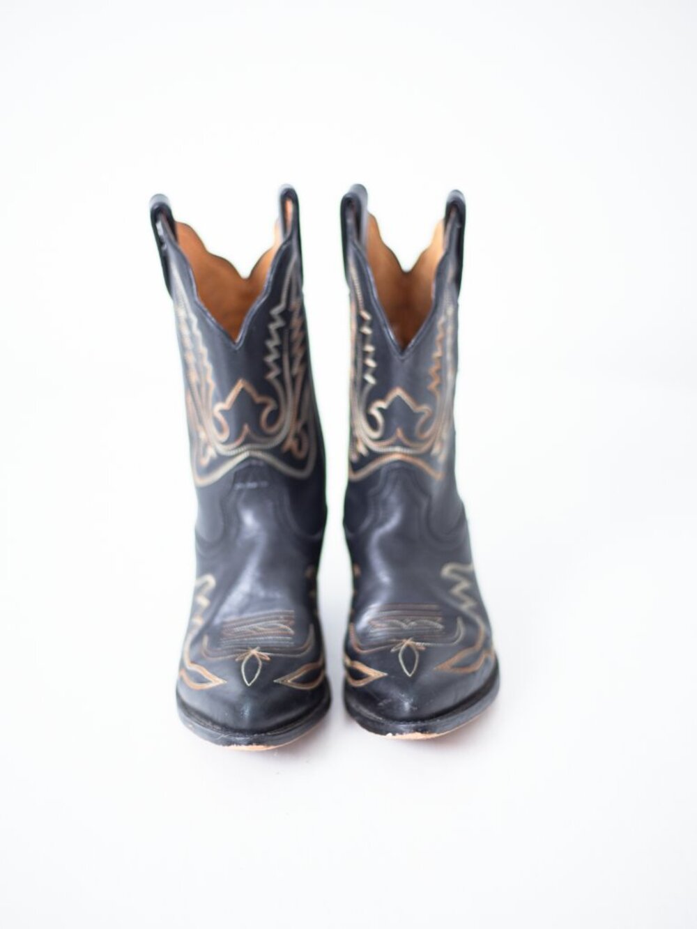 Vintage Cowboy Boots | Black Leather | Gold Stitch Inlay | Women's 8.5 / Men's 7 - Picture 5 of 16